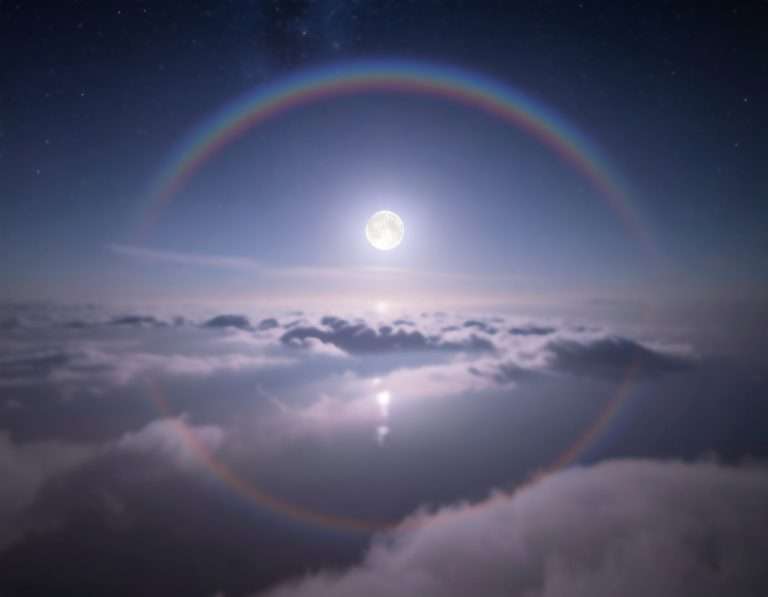 Full moon rising above clouds